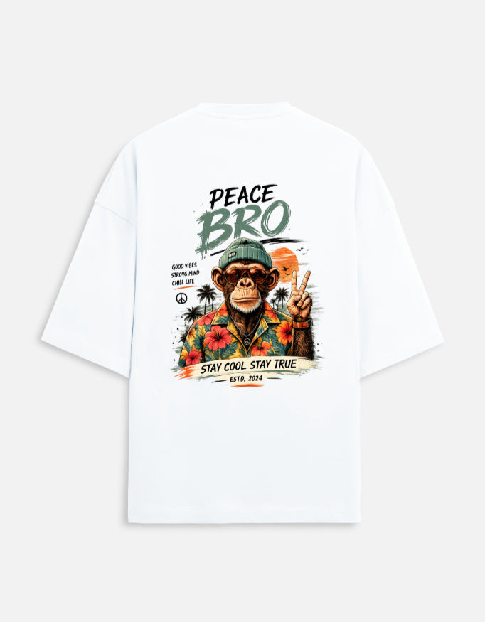 White t-shirt with a graphic of a monkey and text on a white background