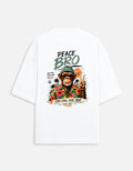 White t-shirt with a graphic of a monkey and text on a white background