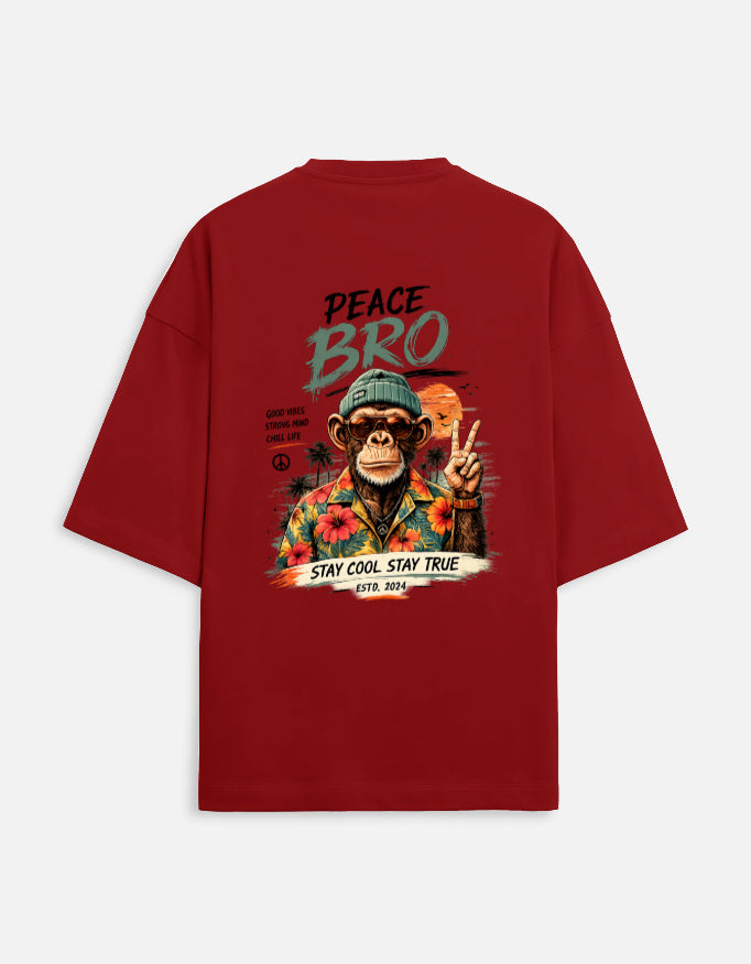 Red t-shirt with a graphic of a monkey and text on the back against a white background