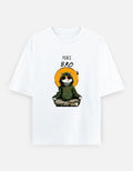 White t-shirt with a graphic of a cat in a hoodie and sunglasses, text 'Peace Bro' on a white background