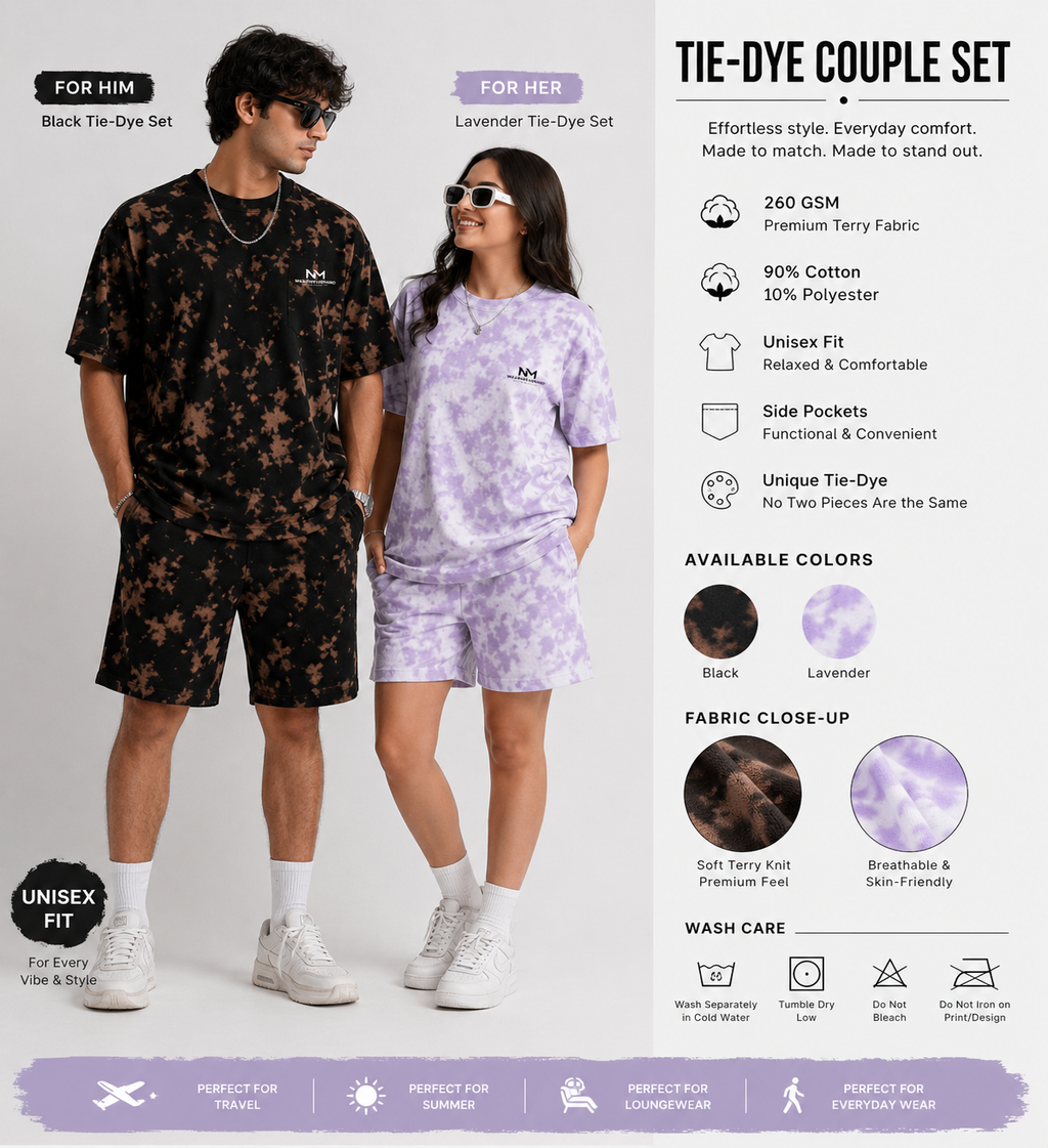 Premium Black Tie-Dye Terry Shorts for Men & Women