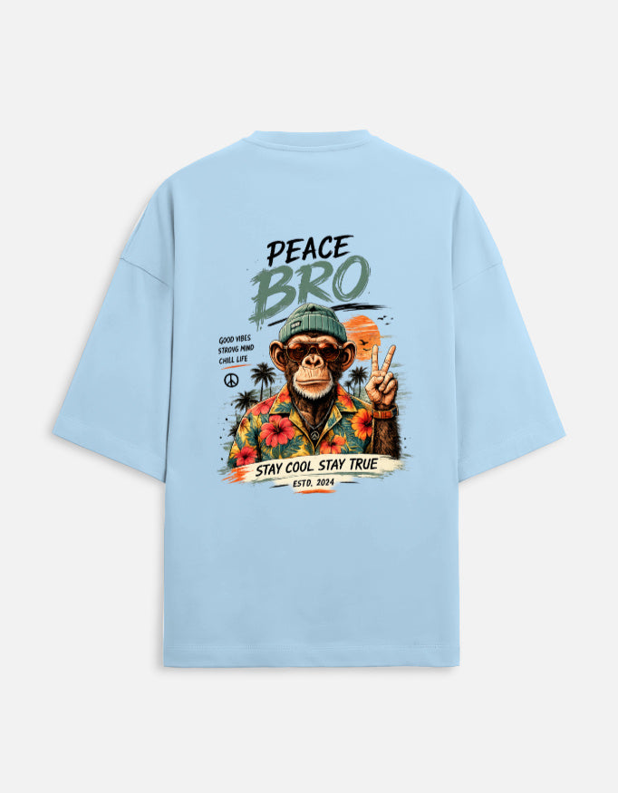 Light blue t-shirt with a graphic of a monkey and text on the back against a white background