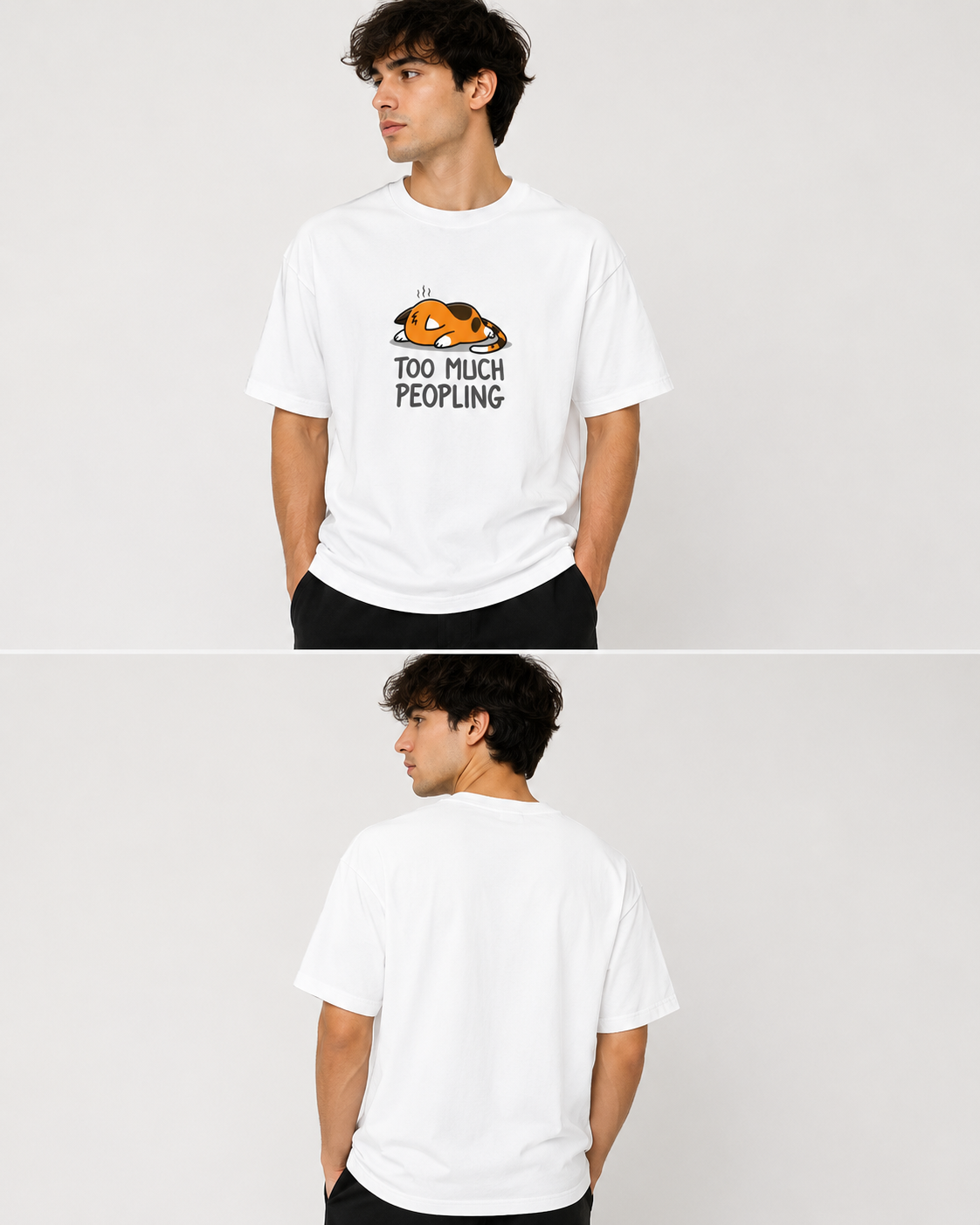 Too Much Peopling Oversized T-Shirt (Funny Introvert Gift for Women) - Cute Cat Graphic Tee