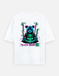White t-shirt with a colorful panda graphic and 'Peace Mode On' text on a white background