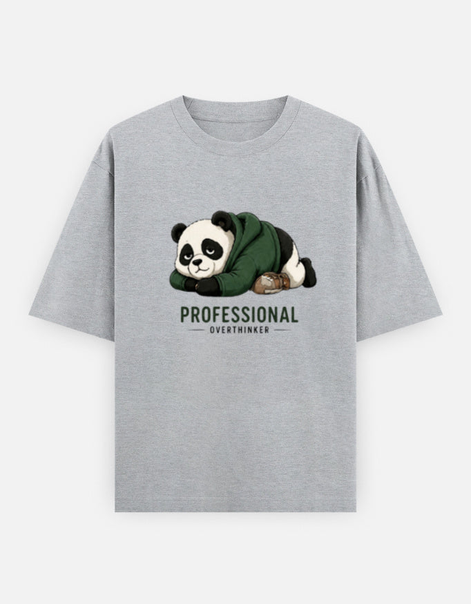 Gray t-shirt with a panda graphic and text on a white background